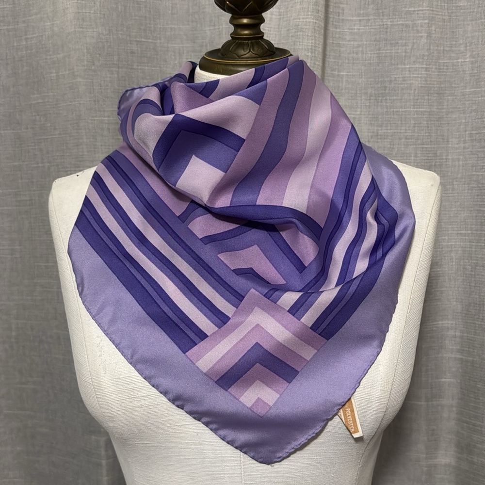 EUC Vintage MCM Geo Print Scarf-Square-Purple Shades-Polyester - Picture 3 of 14